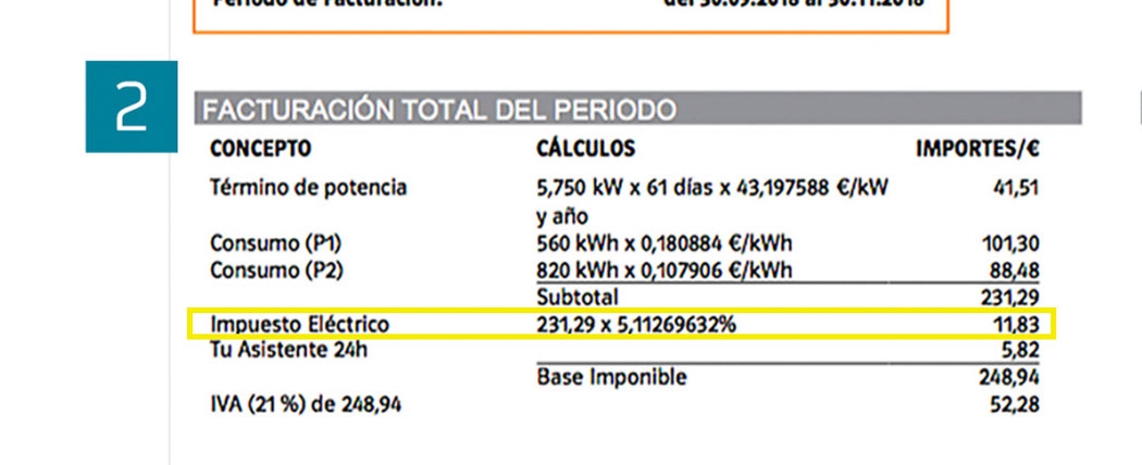 dónde encontrar el impuesto de la electricidad en la factura