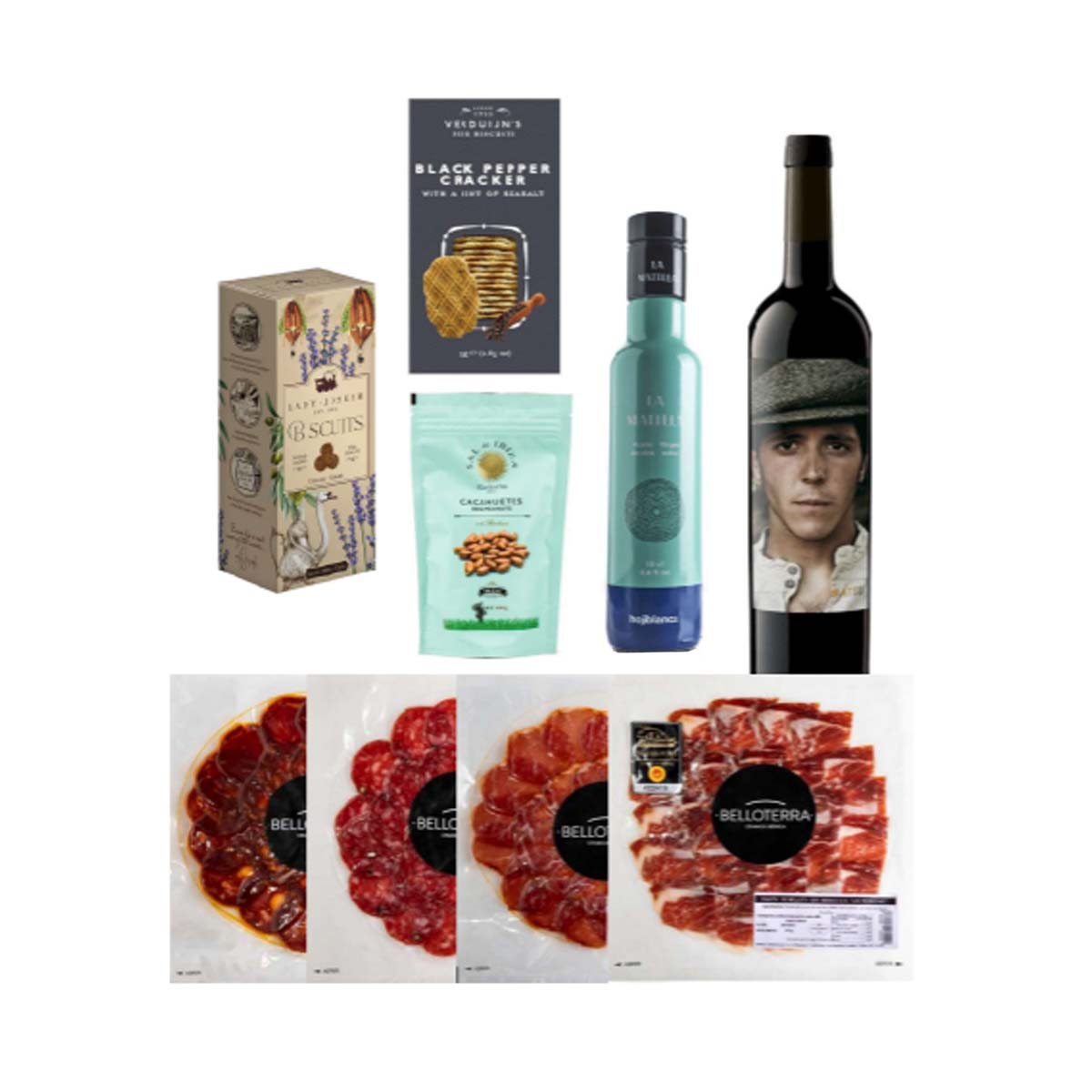 Caja gourmet con ibéricos y vino